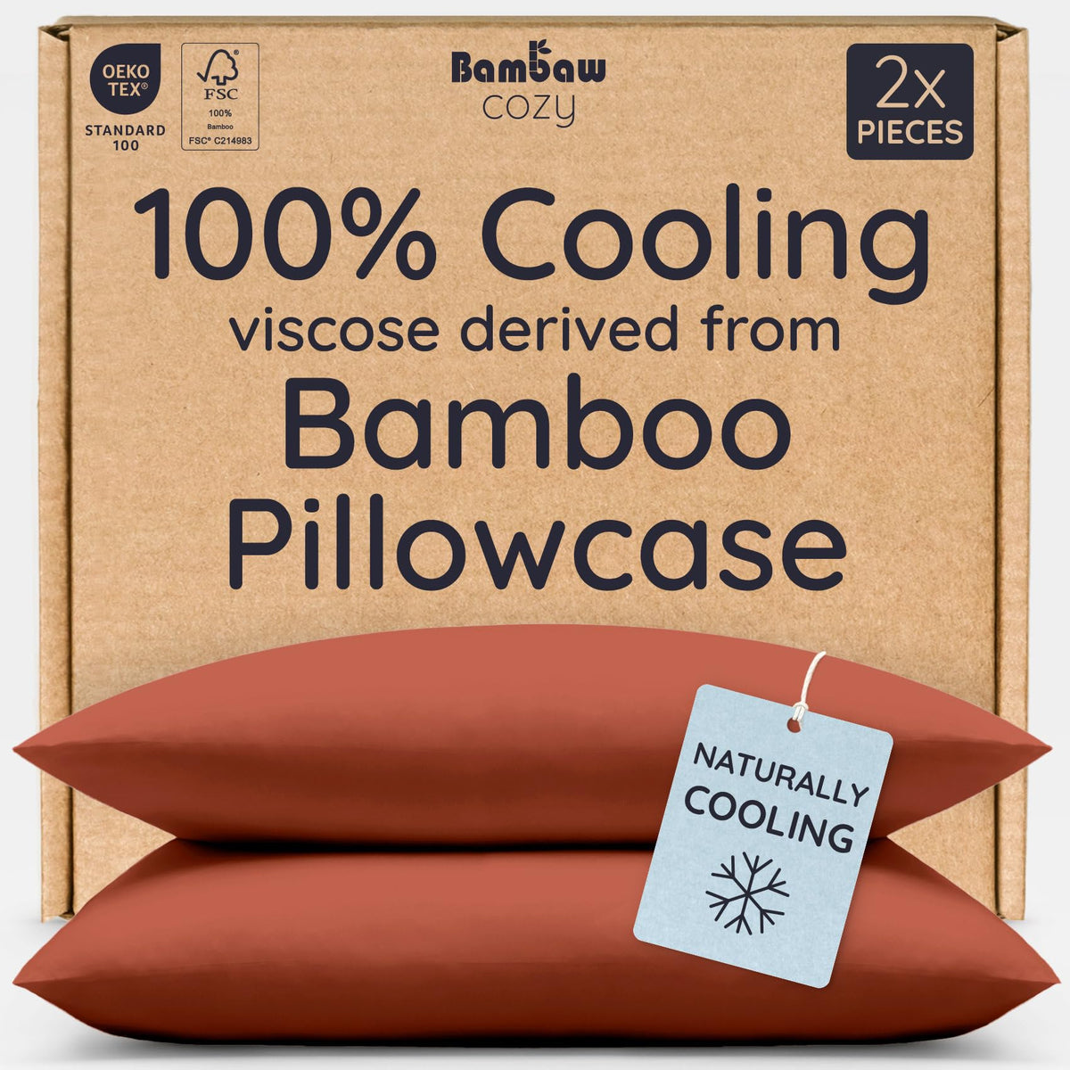 Bambaw 100% Viscose Derived from Bamboo Pillowcase Standard Size – Set of 2 Cooling Pillow Cases for Hot Sleepers, Breathable & Good for the Skin, Cooling Pillow Cover with Envelope Closure (White)