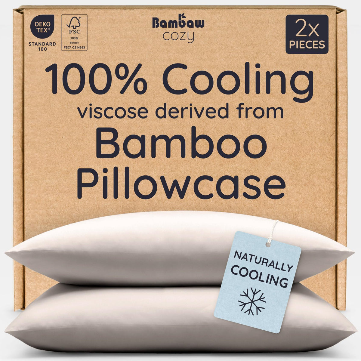 Bambaw 100% Viscose Derived from Bamboo Pillowcase Standard Size – Set of 2 Cooling Pillow Cases for Hot Sleepers, Breathable & Good for the Skin, Cooling Pillow Cover with Envelope Closure (White)