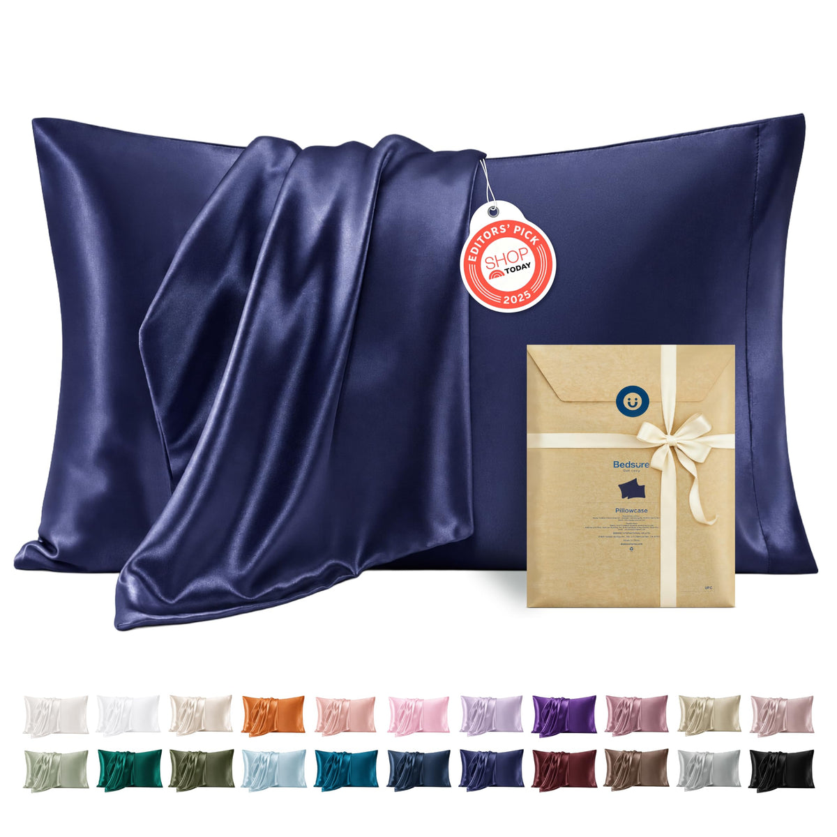 Bedsure Satin Pillowcase Standard Set of 2, Silky Pillow Cases, Beige