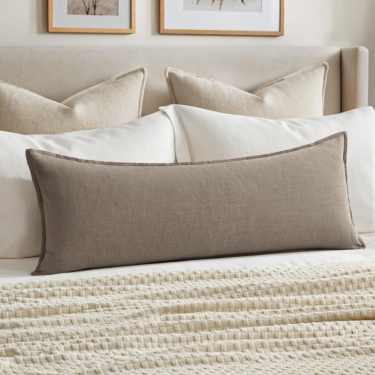 MIULEE Decorative Linen Lumbar Pillow Cover 14x36 Inch Dark Olive Green