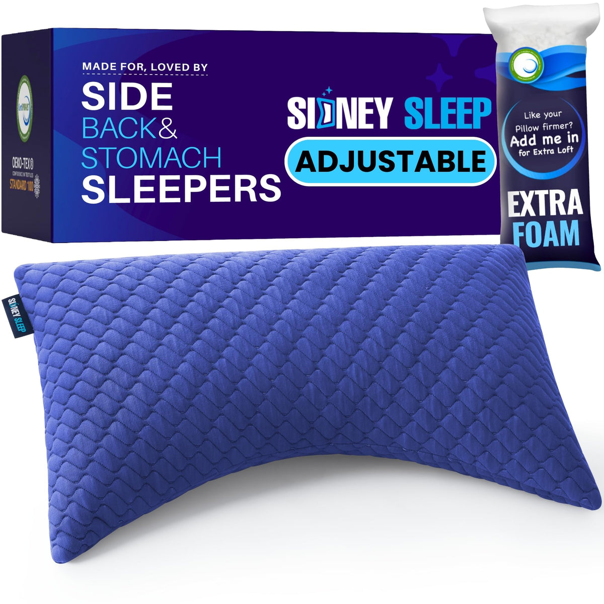Sidney Sleep Adjustable Curved Pillows for Neck and Shoulder Support with Extra Shredded Fill - Cervical Contour Pillow for Side and Back Sleepers - Queen Size 19" x 29" CertiPUR-US Certified (White)