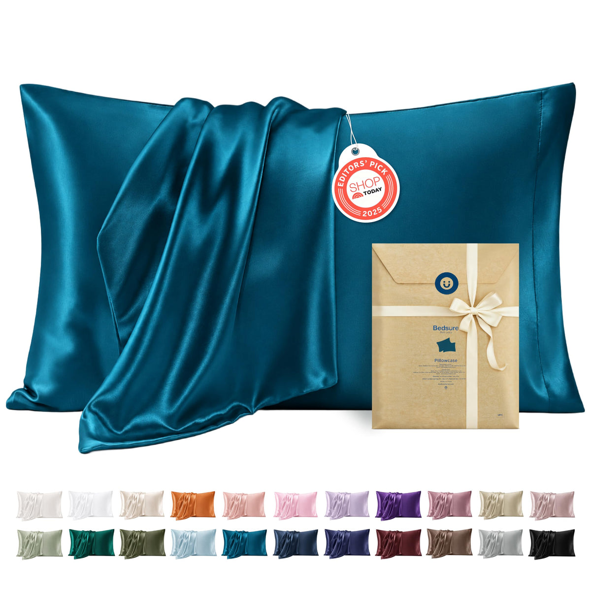 Bedsure Satin Pillowcase Standard Set of 2, Silky Pillow Cases, Beige
