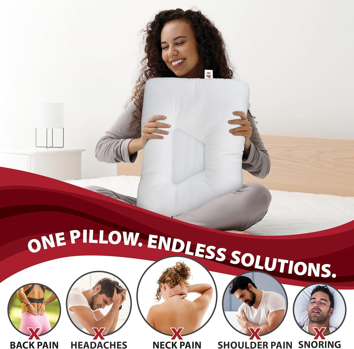 Tri-Core Ergonomic Cervical Pillow for Neck Pain Relief Full Size Firm WH
