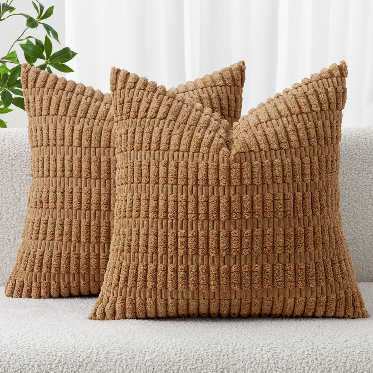 MIULEE Corduroy Decorative Throw Pillow Covers 20x20 Cream White Pack of 2