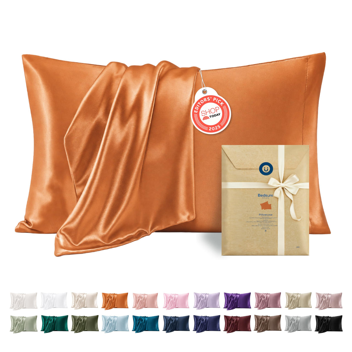 Bedsure Satin Pillowcase Standard Set of 2, Silky Pillow Cases, Beige