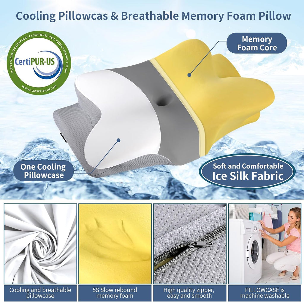 Cervical Neck Pillow for Pain Relief - Ergonomic Pillow Side Sleeper Pillow for Sleeping, Orthopedic Bed Pillow Neck Support Pillow, Contour Memory Foam Pillows for Side Back Sleepers
