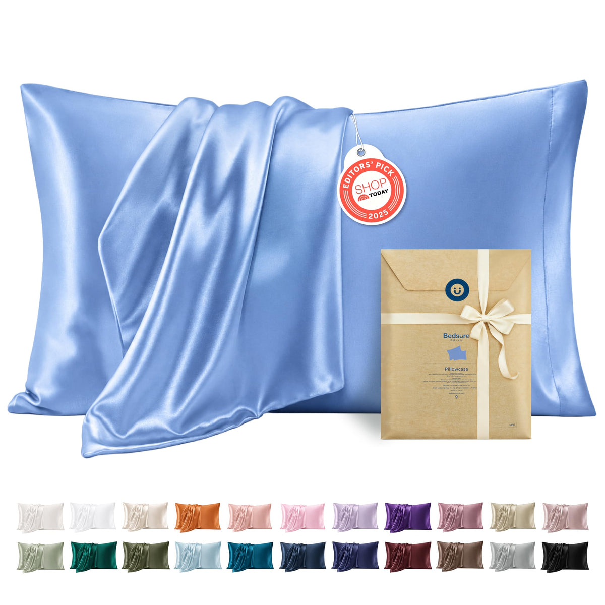 Bedsure Satin Pillowcase Standard Set of 2, Silky Pillow Cases, Beige