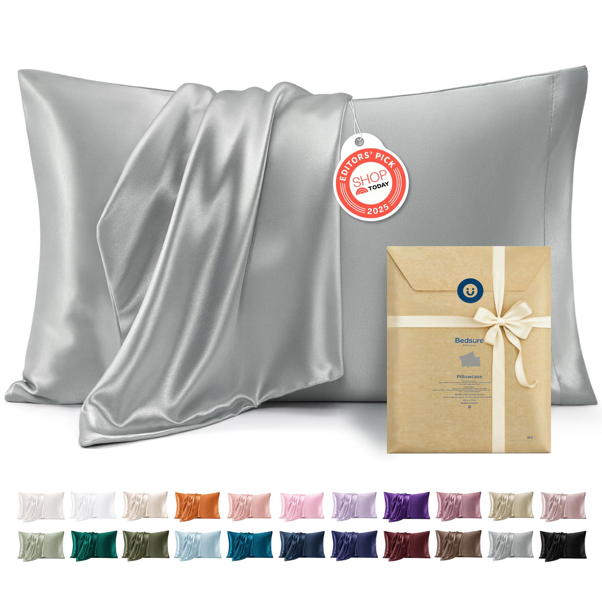 Bedsure Satin Pillowcase Standard Set of 2, Silky Pillow Cases, Beige