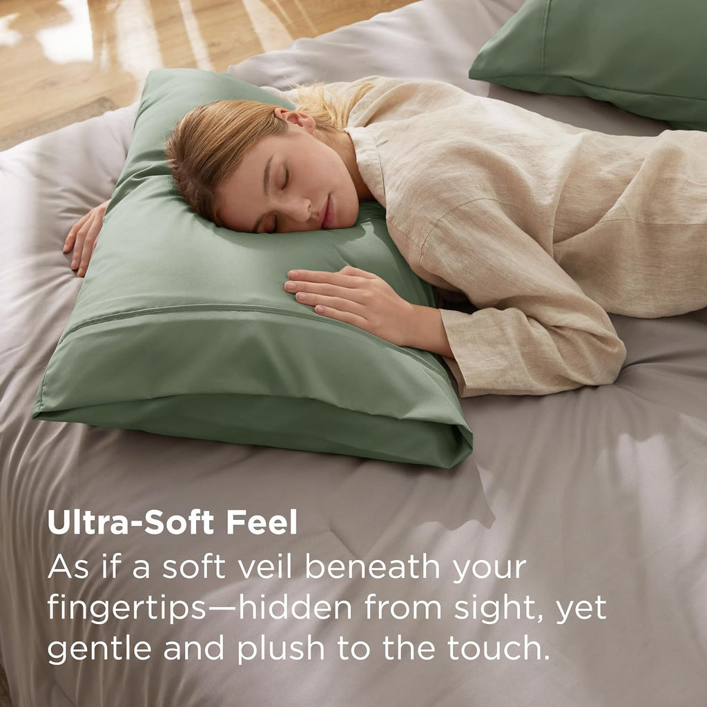 Bedsure Queen Pillow Cases Set of 2 - Sage Green Brushed Microfiber Pillowcase 2 Pack, Super Soft and Cozy Pillow Sham Covers with Envelope Closure, Wrinkle, Fade Resistant, 20x30 Inches