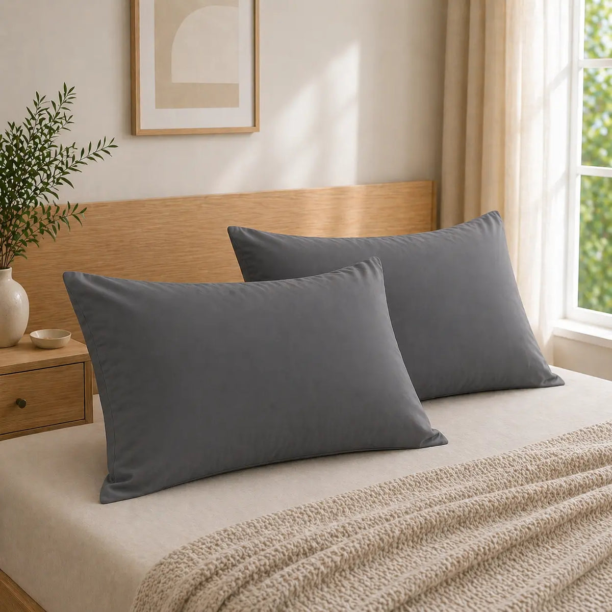 HTA Microfiber Pillowcases - 2-Pack, Multi-Sizes, Smooth, Ultra-Soft, Envelope Closure, Machine Washable, Durable, Modern Solid Bedroom Bedding for Everyday Use