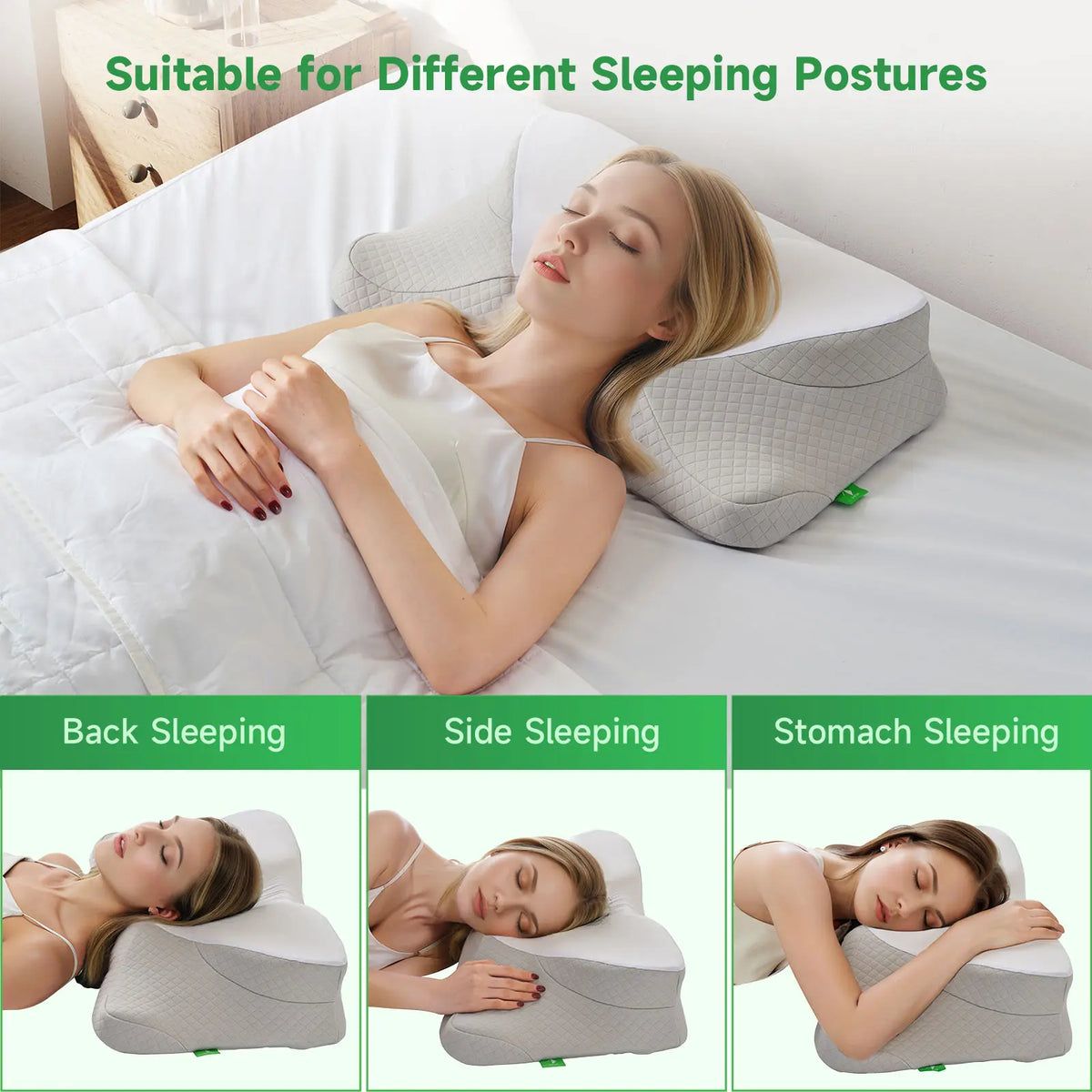 VIZIM Ergonomic Cervical Neck Pillow - Durable Memory Foam Cushioning, Contour Semi-Wrapped Support, Adjustable Height Orthopedic Bed Pillow, Breathable Cooling Cover for All Sleepers (Gift for Family)