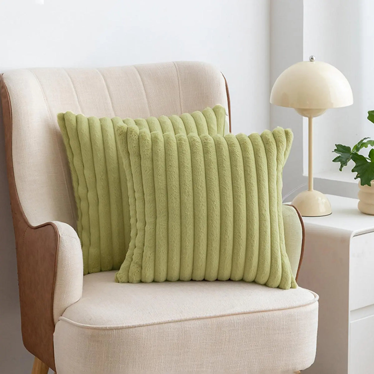 Solid-Color Faux Fur Throw Pillow Covers, 2 Count, Cozy Soft Decorative Cushion Covers without Filler for Home Living Room Sofa