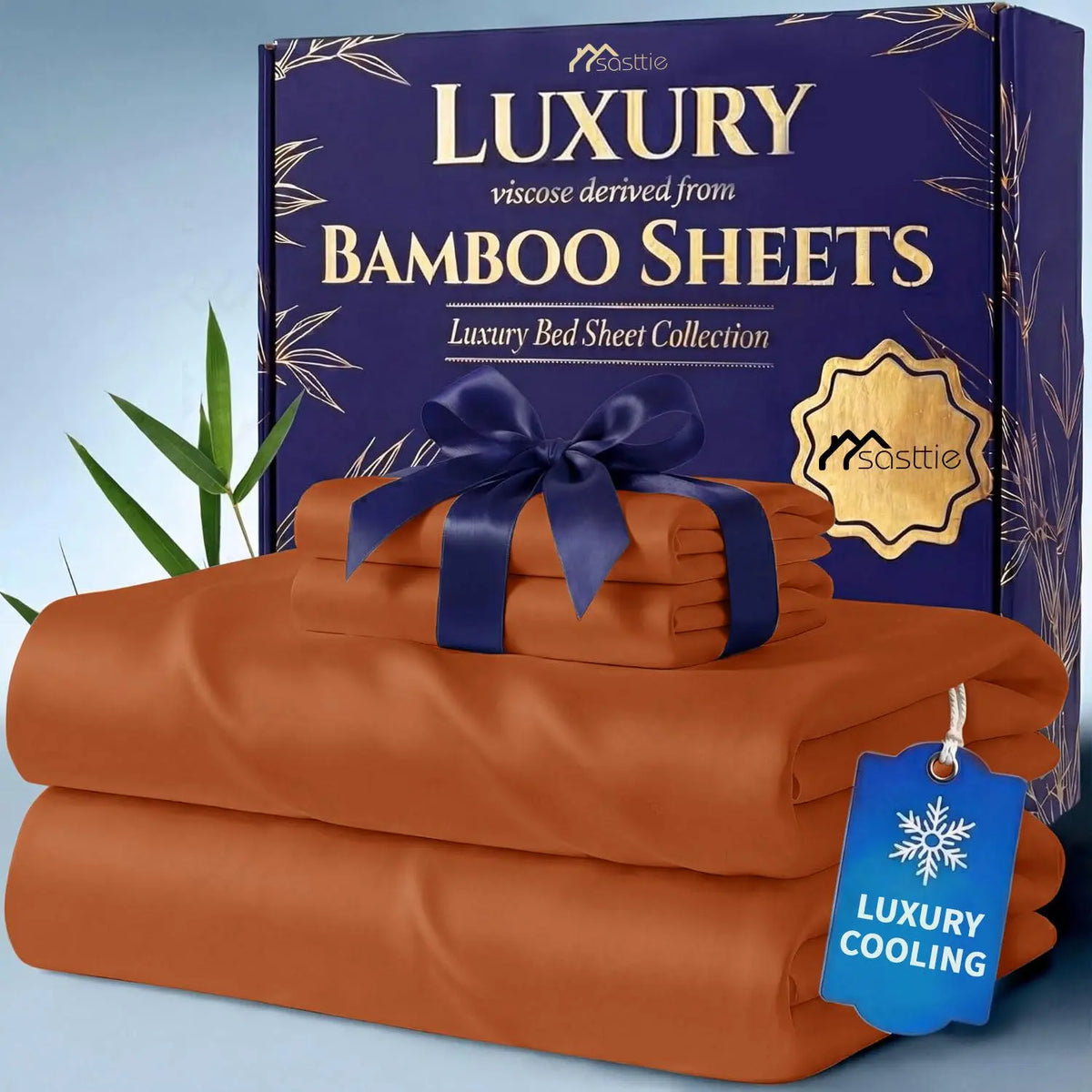 Bamboo Sheet Set with Secure Fitted Sheets - 3/4/6pcs Solid Queen Size Extra Deep Pocket, Comfy Breathable Cooling Bedding, Pillowcases, Ultra-Soft Wrinkle-Resistant, Hotel Luxury, Machine Washable for Kids' Bedrooms