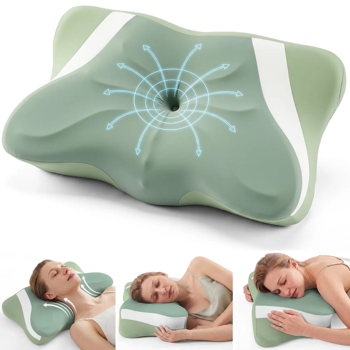 Sweetcrispy Contoured Memory Foam Neck Rest Cushion - Butterfly Shape, Hollow Center, Orthopedic Ergonomic Sleeping Aid for Side & Back Sleepers, Cooling Breathable Pillowcase, Posture Support, Shoulder Pain Relief