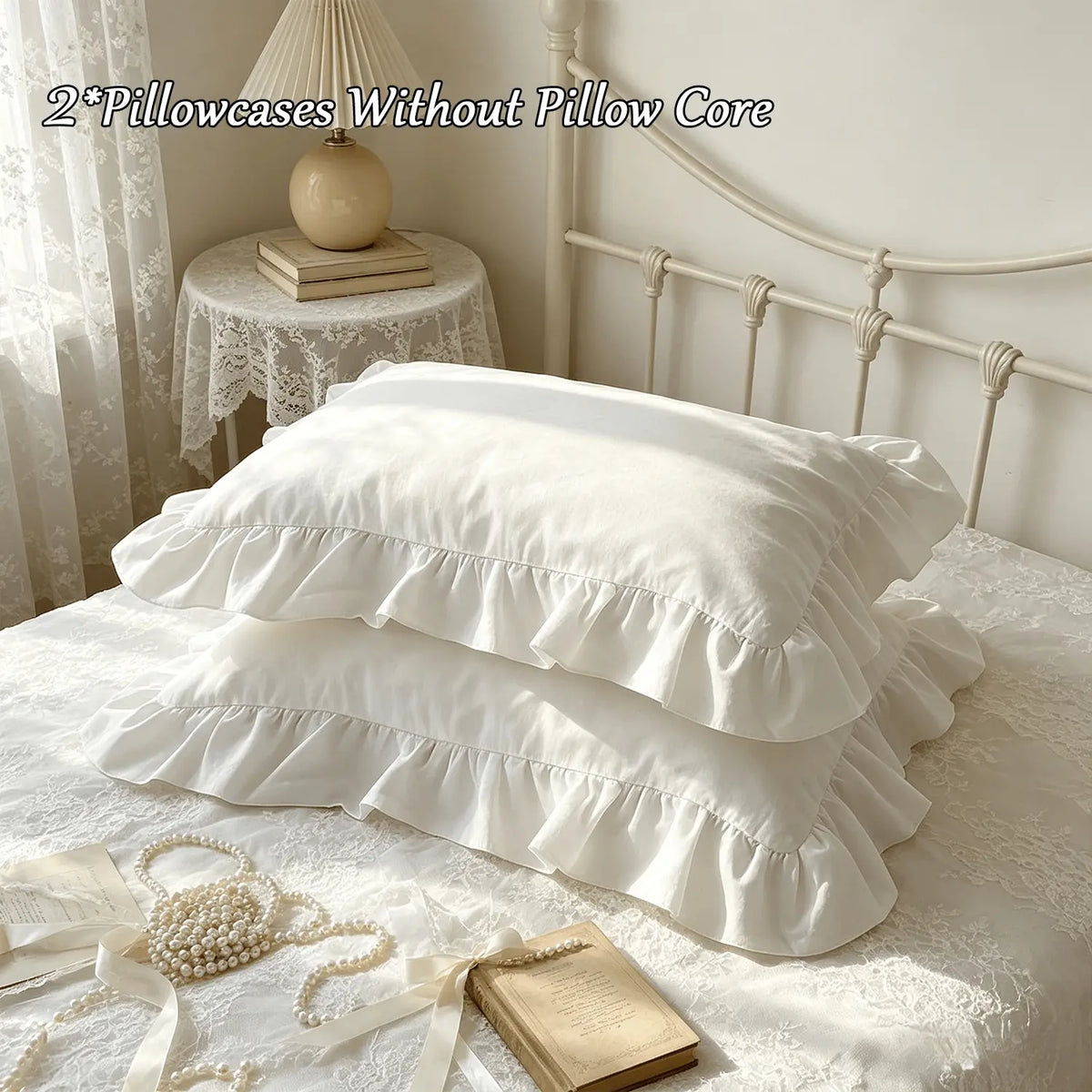 2 Piece French Vintage Ruffled Pillowcases, No pillow core Soft Comfortable Breathable Skin-Friendly, All-Season Use, Bedroom Sofa Home Decor (no Pillows)