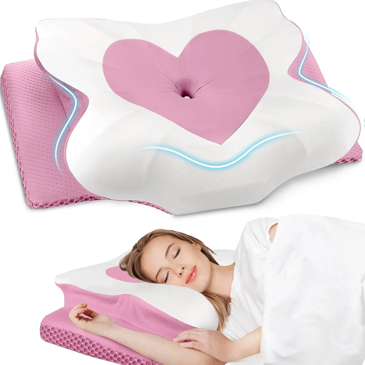 Cooling Memory Neck Pillow, Adjustable Ergonomic Memory Foam Cervical Support, Double-Sided Contoured Neck Support Pillow with Zoned Design, Extra-Large Armrest & Shoulder Support for Side, Stomach and Back Sleepers, CertiPUR-US Certified, Best Gift,sohoc
