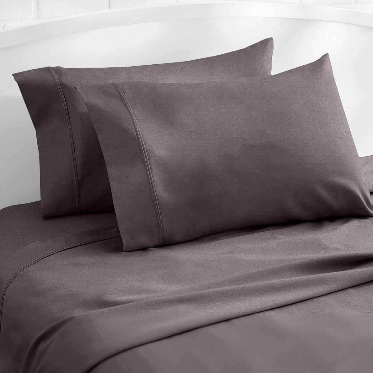 Amazon Basics 400 Thread Count 100% Cotton Pillow Cases, Soft, Wrinkle Resistant, Sateen Weave, Standard Size, 30" x 20", Dark Gray, Set of 2