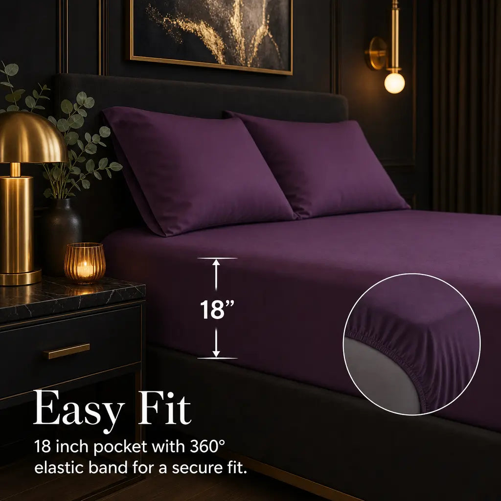 Bamboo Sheet Set with Secure Fitted Sheets - 3/4/6pcs Solid Queen Size Extra Deep Pocket, Comfy Breathable Cooling Bedding, Pillowcases, Ultra-Soft Wrinkle-Resistant, Hotel Luxury, Machine Washable for Kids' Bedrooms