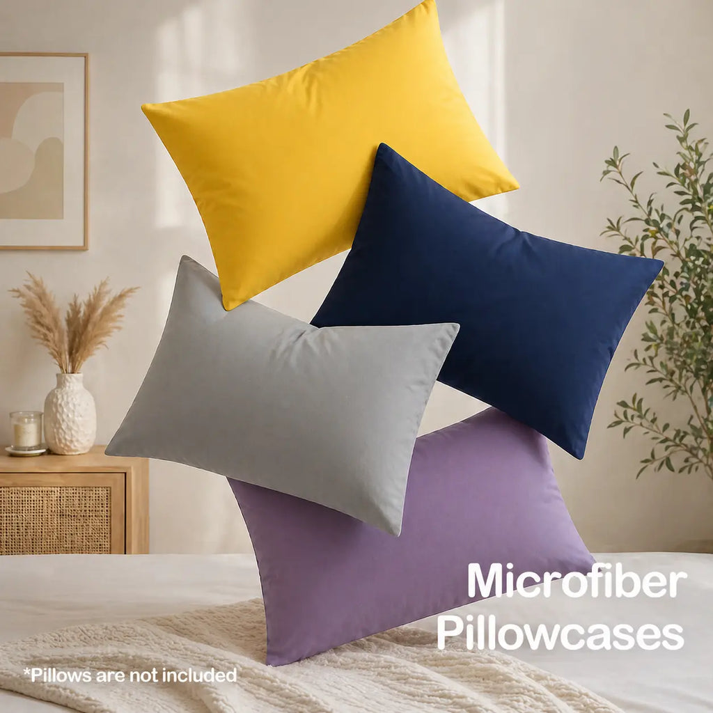 2-Pack Microfiber Pillowcases - Bed Linens with Secure Envelope Closure, Ultra-Soft Smooth Texture, Durable, Wrinkle-Resistant, Stain-Resist, Machine-Washable, Low-Maintenance Multi-Size Bed Pillow Covers for Comfortable Sleep