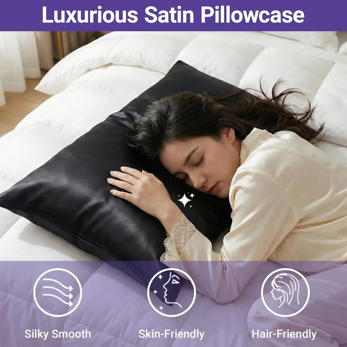 2-Pack Silk-Like Satin Cooling Pillow Cases - Queen Size 20x30in Bedding Pillow Covers with Envelope Closure, Durable Machine Washable Soft Silky Sheets Decorative Bedding for Hair and Skin