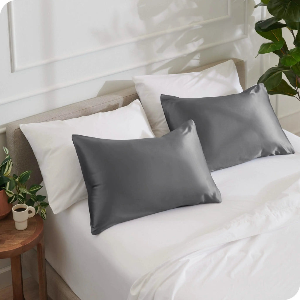 Bare Home Hair-Safe Polyester Satin Pillowcase Set with Envelope Closure, Envelope Closure Secures Fit, Polyester Satin Bedding Accessory