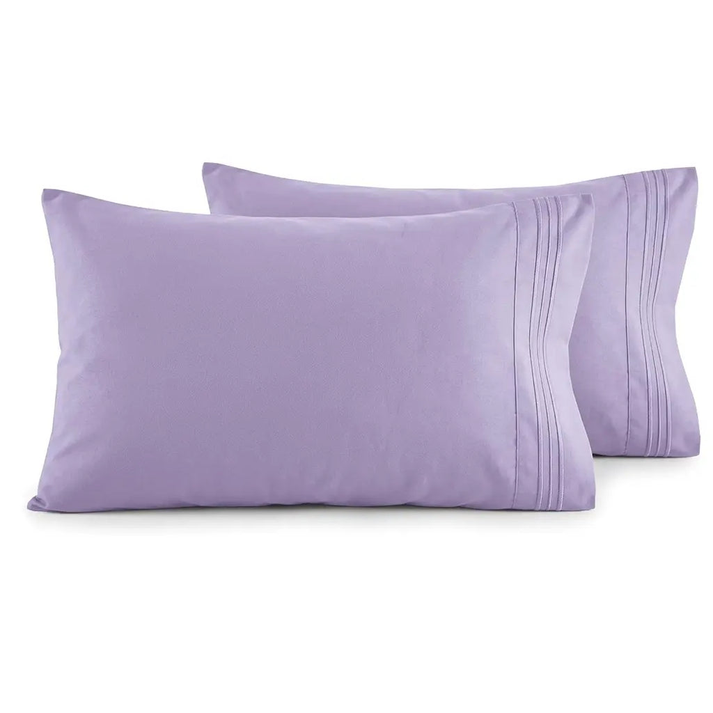 Elegant Comfort 2-Pack 3-Line Embroidered Set of 2 Pillowcases - Wrinkle-Free Microfiber for Hot Sleepers, Cool and Crisp with Smooth Weave