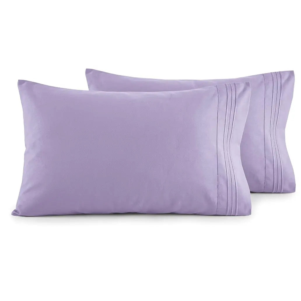 Elegant Comfort 2-Pack 3-Line Embroidered Set of 2 Pillowcases - Wrinkle-Free Microfiber for Hot Sleepers, Cool and Crisp with Smooth Weave