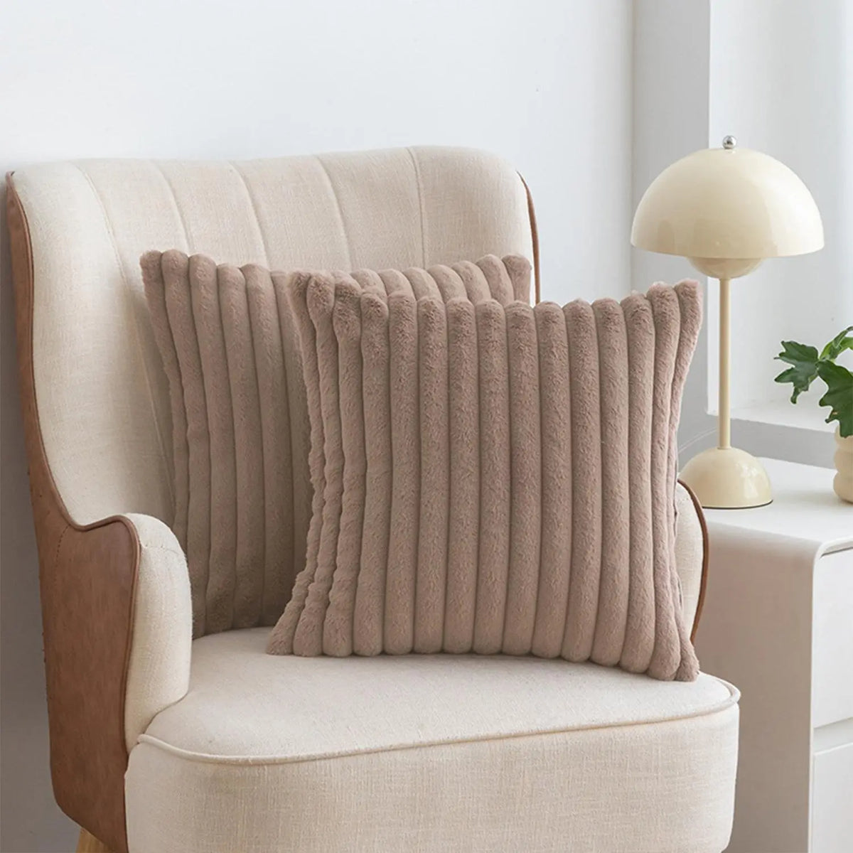 Solid-Color Faux Fur Throw Pillow Covers, 2 Count, Cozy Soft Decorative Cushion Covers without Filler for Home Living Room Sofa