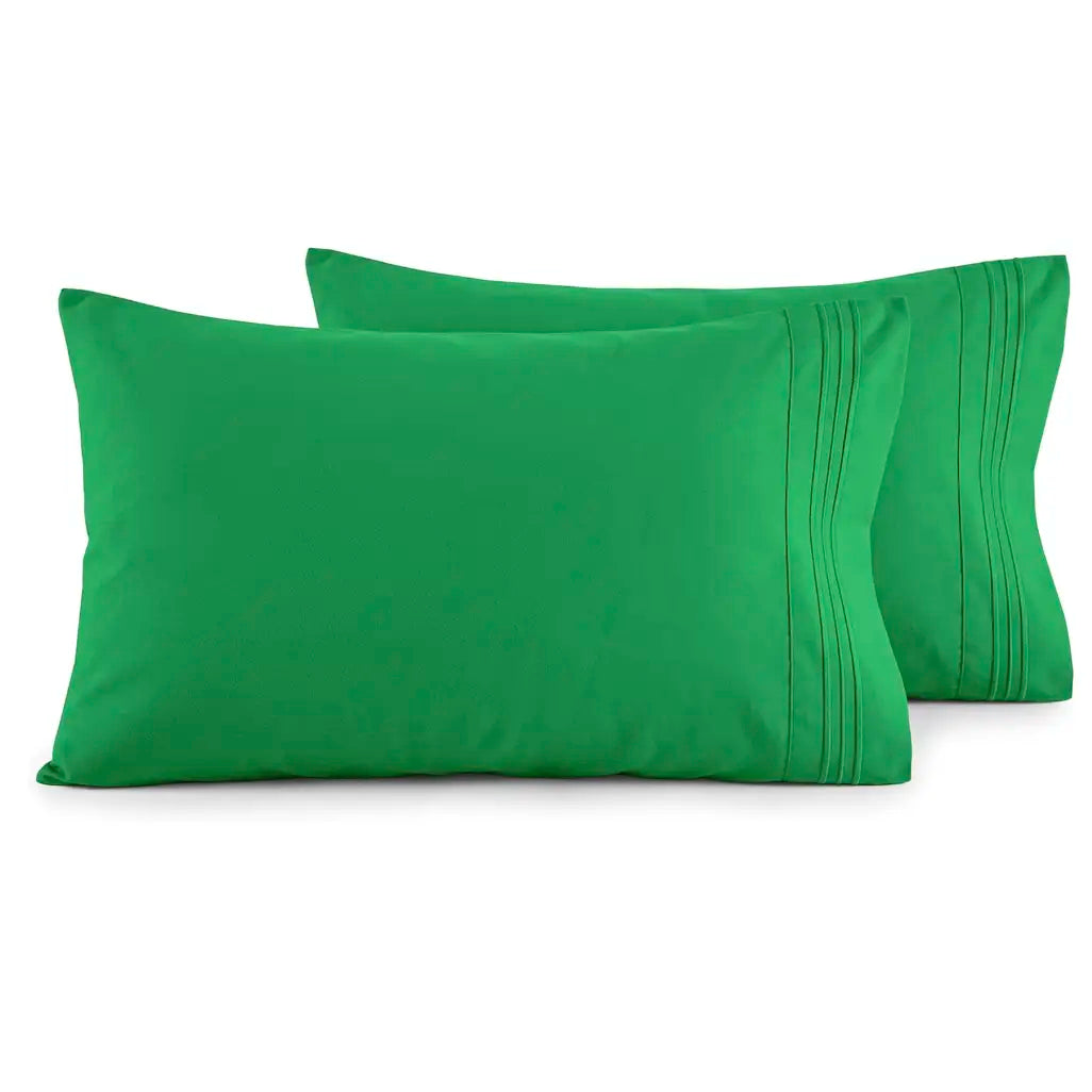 Elegant Comfort 2-Pack 3-Line Embroidered Set of 2 Pillowcases - Wrinkle-Free Microfiber for Hot Sleepers, Cool and Crisp with Smooth Weave