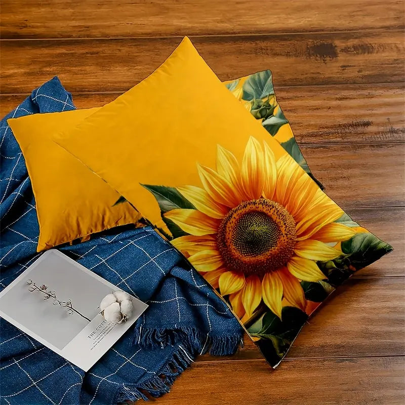 2pcs Yellow Pillowcases with Blooming Sunflowers, Adding a Touch of Sunshine and Vitality to the Bedroom. Pillow Inserts Not Included, Decorative Pillowcase, Elegant Pillow Cover, Spring Pillowcase, Machine Washable, Soft Fabric Cover, for Gift