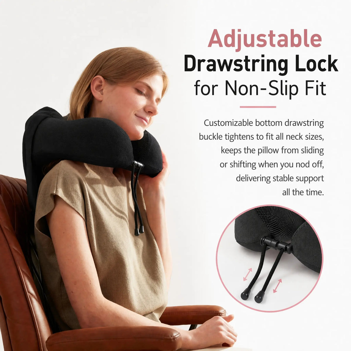Cosybay 100% Pure Memory Foam Travel Neck Cushion - Neck Support, Adjustable Drawstring, Removable & Washable Cover, Foldable, Lightweight, Portable for Airplane, Car (Sports & Outdoor Camping Hiking Sleeping Gear)