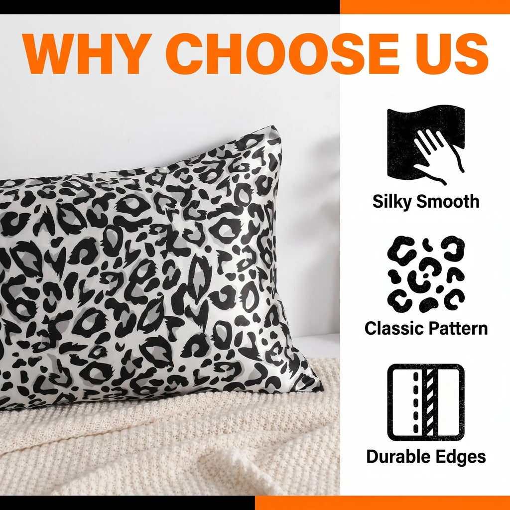Bedsum Polyester Satin Leopard Print Pillowcase - 300 TC, Standard Size, Envelope Closure, Soft Cooling Smooth for Hair & Skin, Frizz-Free, Wrinkle Resistant, Durable, Machine Washable Bed Linens, High Security for Nighttime Rest, Silk-Like Bedding Decor