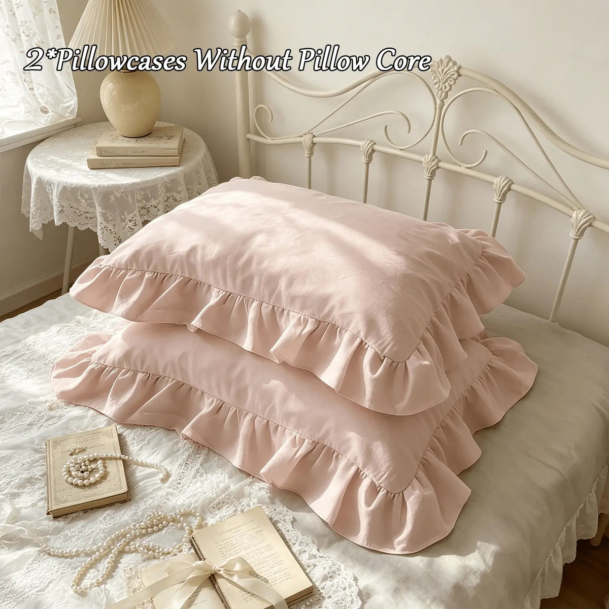 2 Piece French Vintage Ruffled Pillowcases, No pillow core Soft Comfortable Breathable Skin-Friendly, All-Season Use, Bedroom Sofa Home Decor (no Pillows)