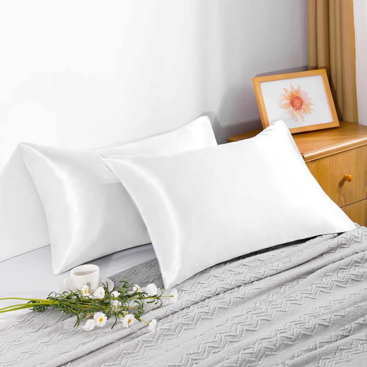 2 Silk Pillowcases - Solid Color, 51 x 102 cm & Multiple Sizes Available, Wrinkle Resistant, Fade Resistant, Durable, Glossy, Breathable, Cooling Bedding, Temperature-Regulating, Soft Comfortable Silk Fabric Pillowcases