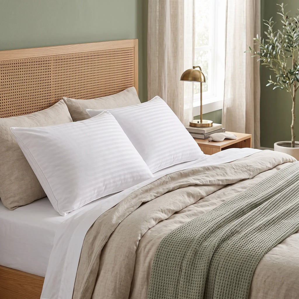 Utopia Bedding Queen Sleep Cushion - 4-Piece Premium Hotel-Quality Cooling White Striped Contoured Set for Back Sleepers, Bed Accessories