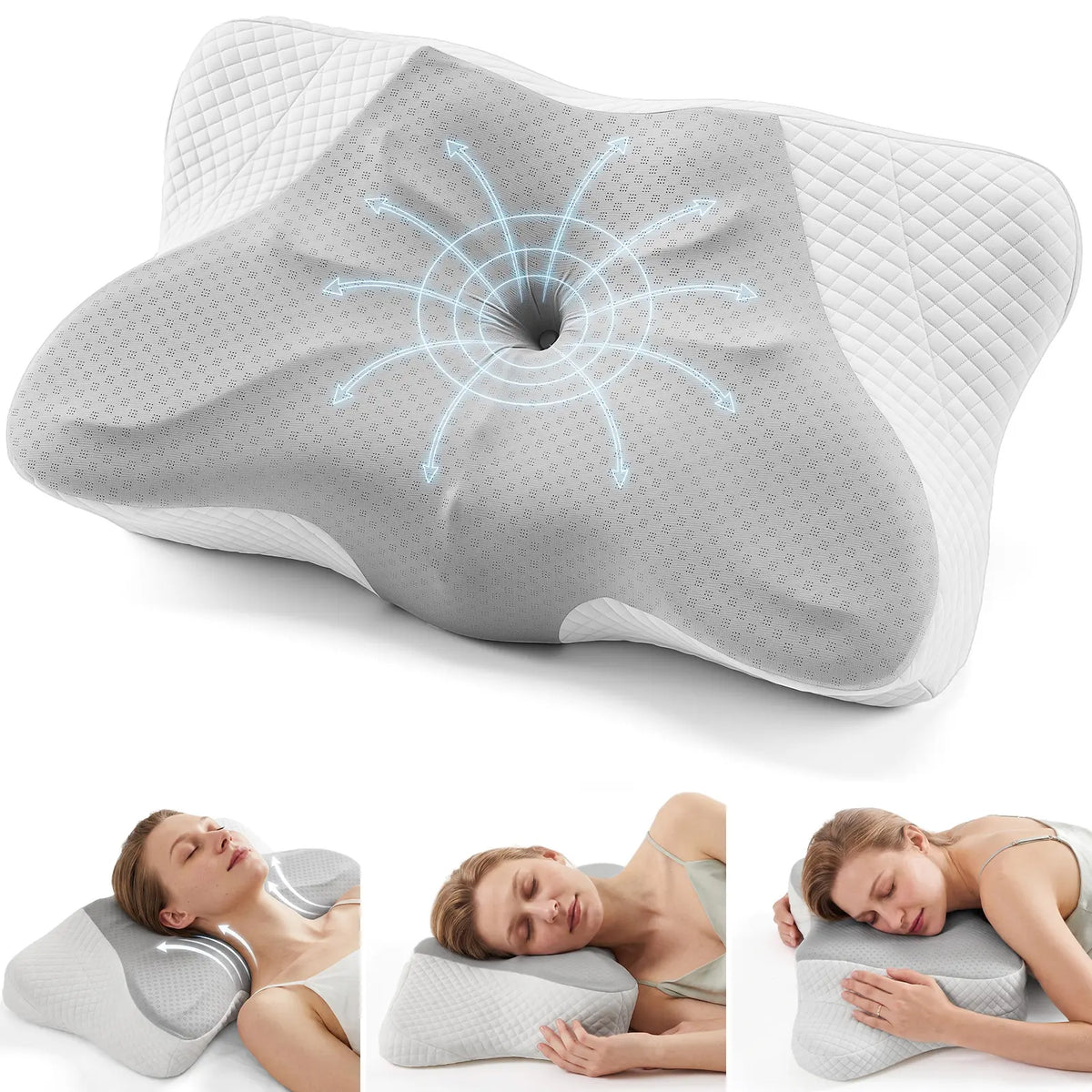 Sweetcrispy Contoured Memory Foam Neck Rest Cushion - Butterfly Shape, Hollow Center, Orthopedic Ergonomic Sleeping Aid for Side & Back Sleepers, Cooling Breathable Pillowcase, Posture Support, Shoulder Pain Relief