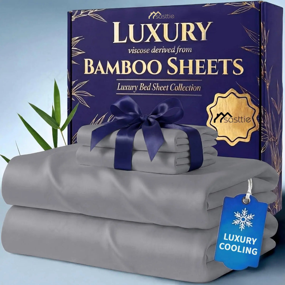Bamboo Sheet Set with Secure Fitted Sheets - 3/4/6pcs Solid Queen Size Extra Deep Pocket, Comfy Breathable Cooling Bedding, Pillowcases, Ultra-Soft Wrinkle-Resistant, Hotel Luxury, Machine Washable for Kids' Bedrooms