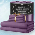 Bamboo Sheet Set with Secure Fitted Sheets - 3/4/6pcs Solid Queen Size Extra Deep Pocket, Comfy Breathable Cooling Bedding, Pillowcases, Ultra-Soft Wrinkle-Resistant, Hotel Luxury, Machine Washable for Kids' Bedrooms