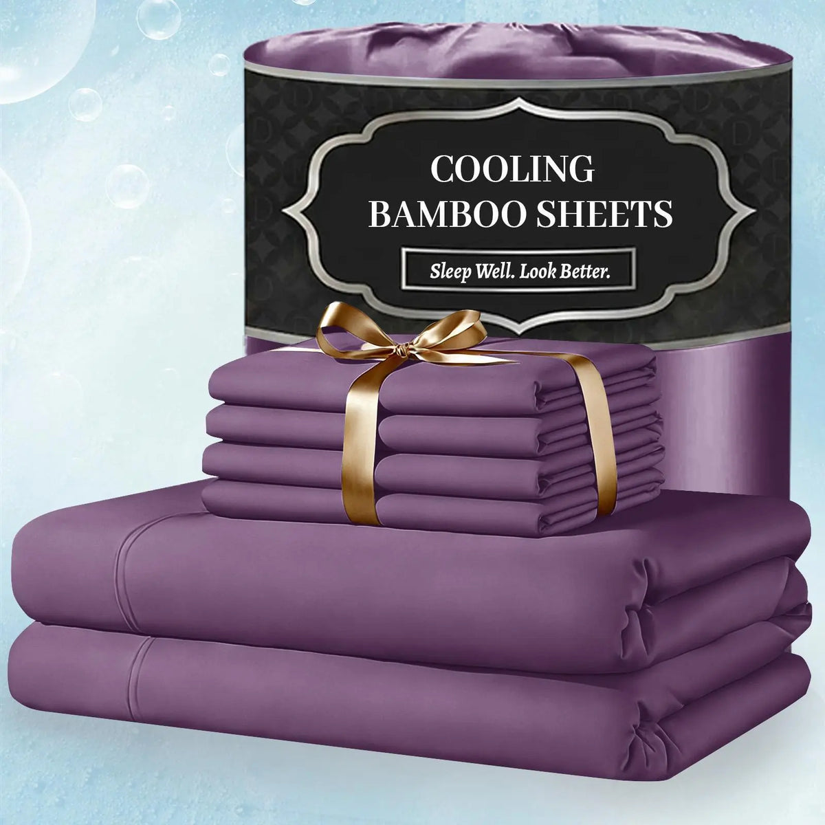 Bamboo Sheet Set with Secure Fitted Sheets - 3/4/6pcs Solid Queen Size Extra Deep Pocket, Comfy Breathable Cooling Bedding, Pillowcases, Ultra-Soft Wrinkle-Resistant, Hotel Luxury, Machine Washable for Kids' Bedrooms