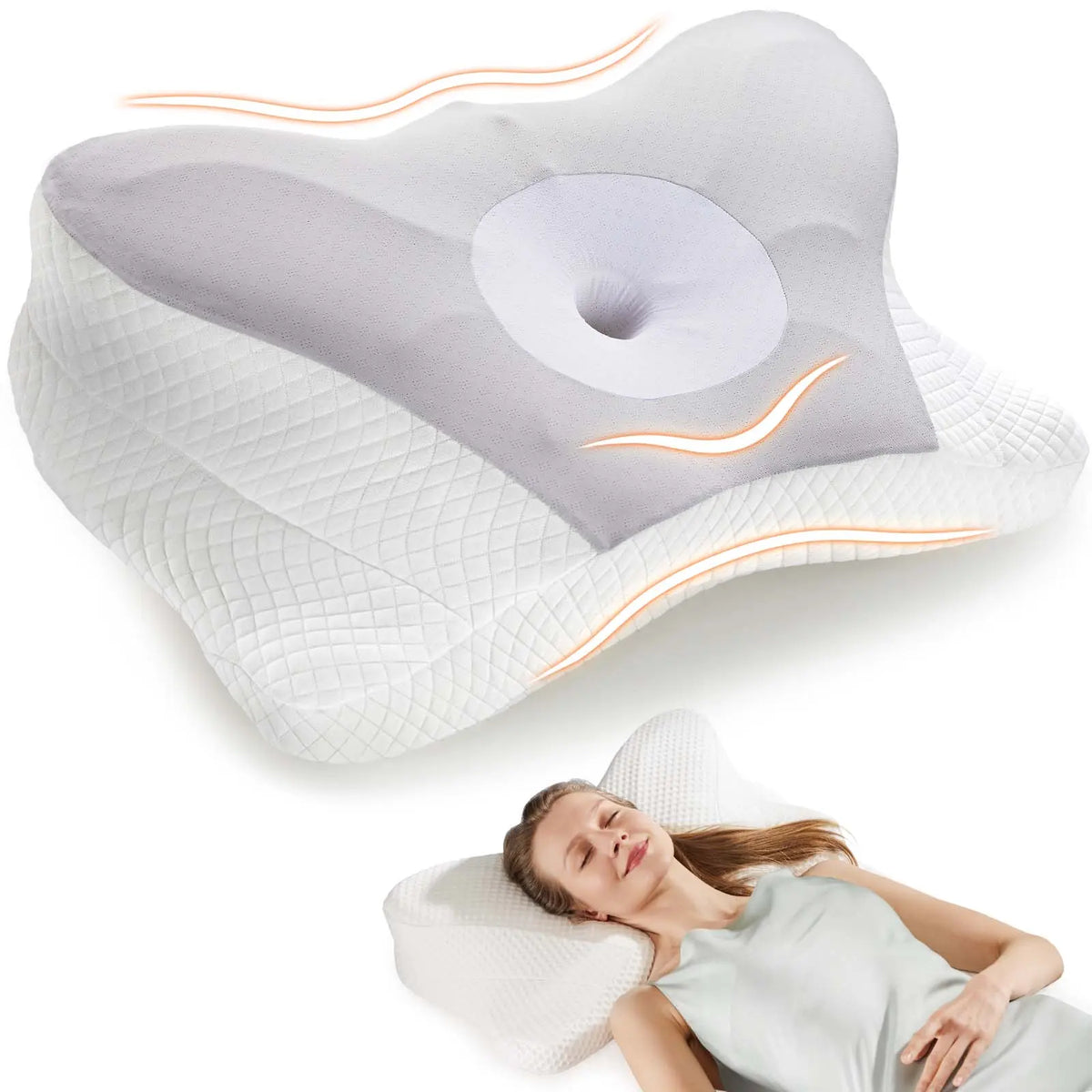 Sweetcrispy Contoured Memory Foam Neck Rest Cushion - Butterfly Shape, Hollow Center, Orthopedic Ergonomic Sleeping Aid for Side & Back Sleepers, Cooling Breathable Pillowcase, Posture Support, Shoulder Pain Relief