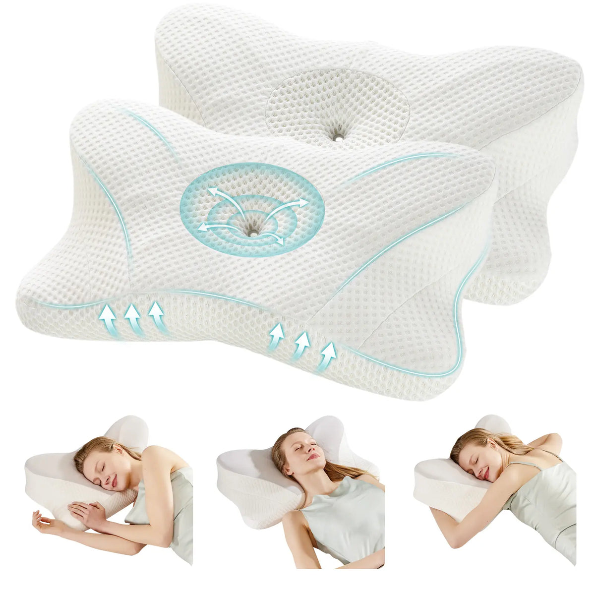 Sweetcrispy Contoured Memory Foam Neck Rest Cushion - Butterfly Shape, Hollow Center, Orthopedic Ergonomic Sleeping Aid for Side & Back Sleepers, Cooling Breathable Pillowcase, Posture Support, Shoulder Pain Relief