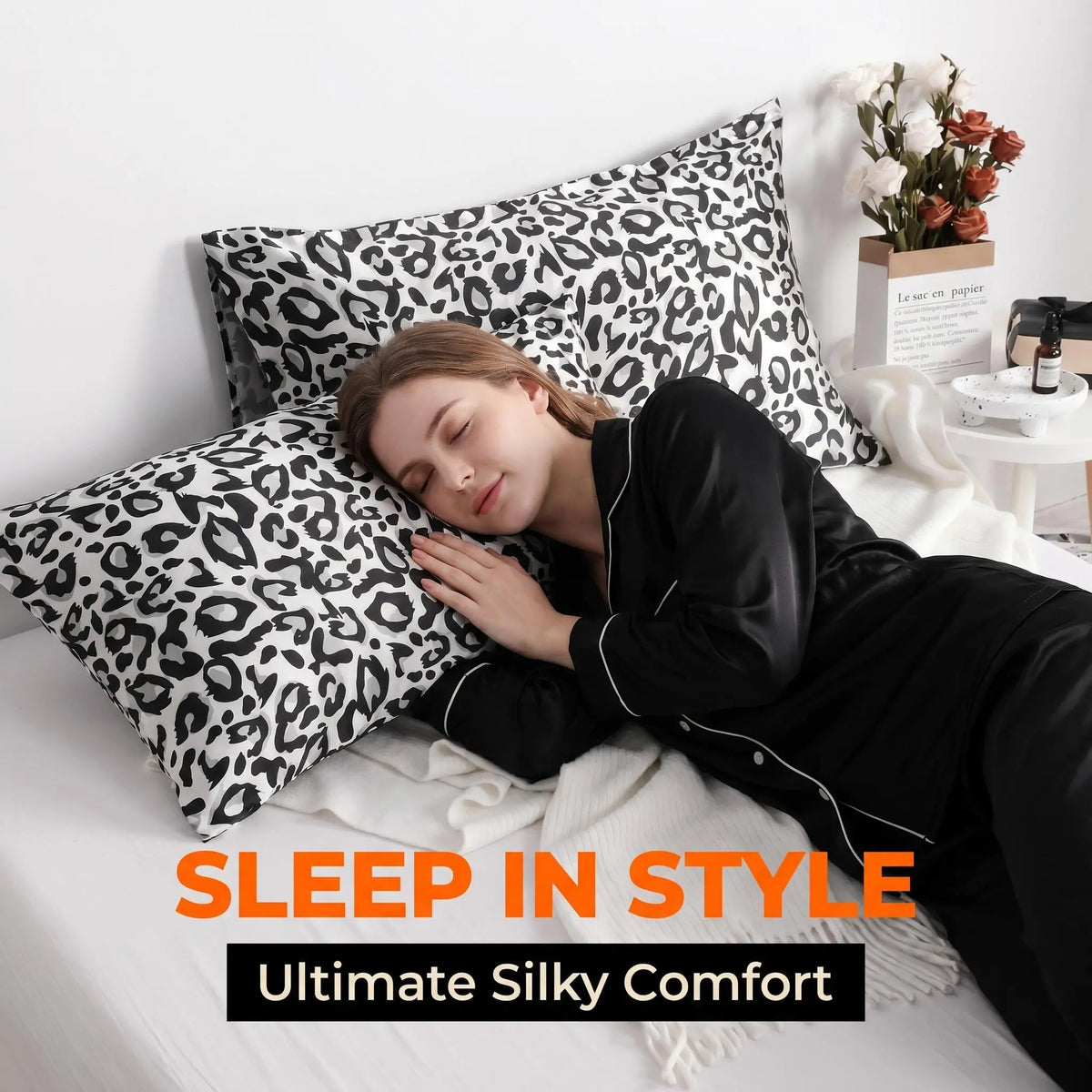 Bedsum Polyester Satin Leopard Print Pillowcase - 300 TC, Standard Size, Envelope Closure, Soft Cooling Smooth for Hair & Skin, Frizz-Free, Wrinkle Resistant, Durable, Machine Washable Bed Linens, High Security for Nighttime Rest, Silk-Like Bedding Decor