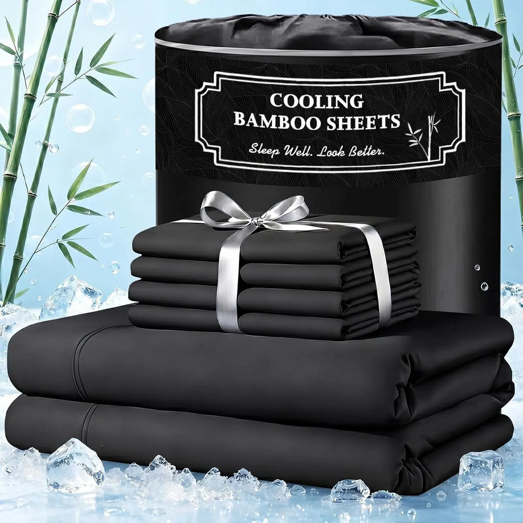 Jollyvogue Extra Deep Pocket Bamboo Sheets - 6 Pcs Breathable &Cooling for Hot Sleepers , Hotel Luxury Fitted Soft Wrinkle-Free For Extra Deep Mattresses, Room Decor, Twin/Full/Queen/King Size Pillowcase Sets