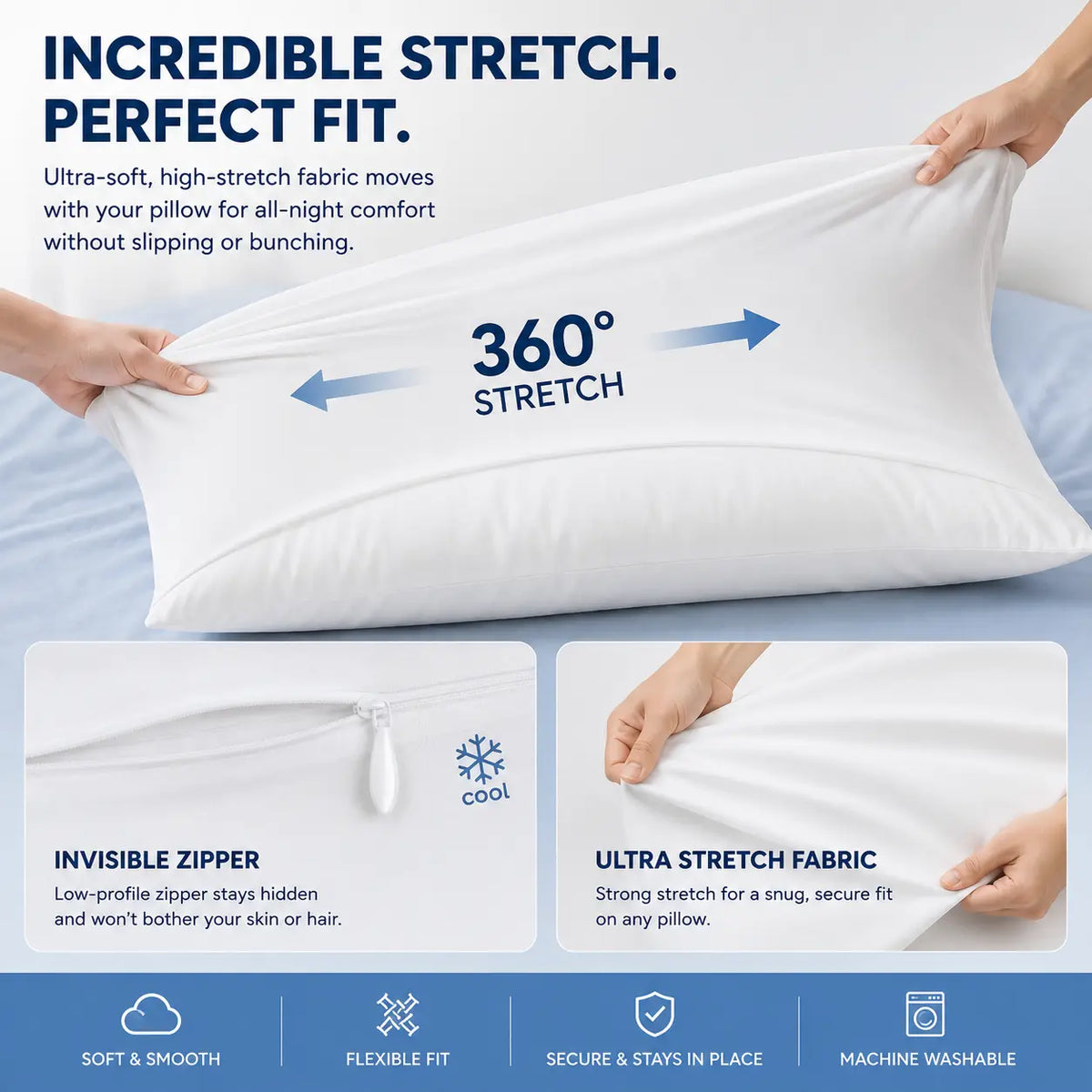 2-Pack Cooling Pillowcases - Silky Smooth, Wrinkle-Resistant Bedding Covers, Cool for Hot Nights, Ideal for Restful Sleep