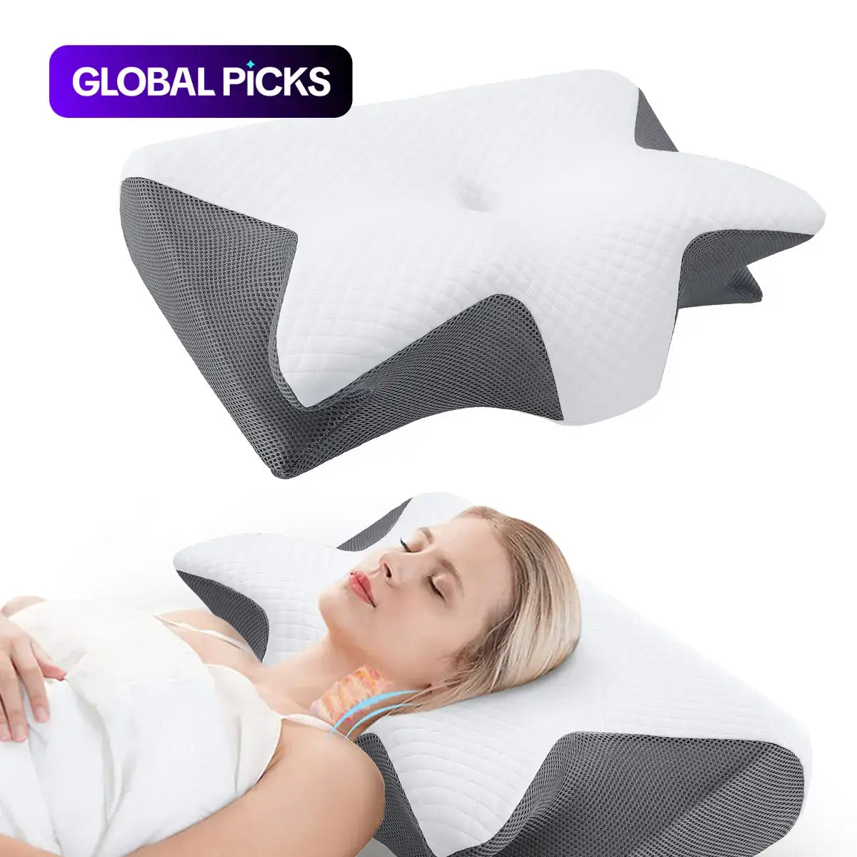 Memory Foam Soft Neck Pillow, 1 Count Comfortable Neck Support Pillow and Rest Cushion for Sleeping, Supportive Memory Foam Design #GLOBAL PICKS