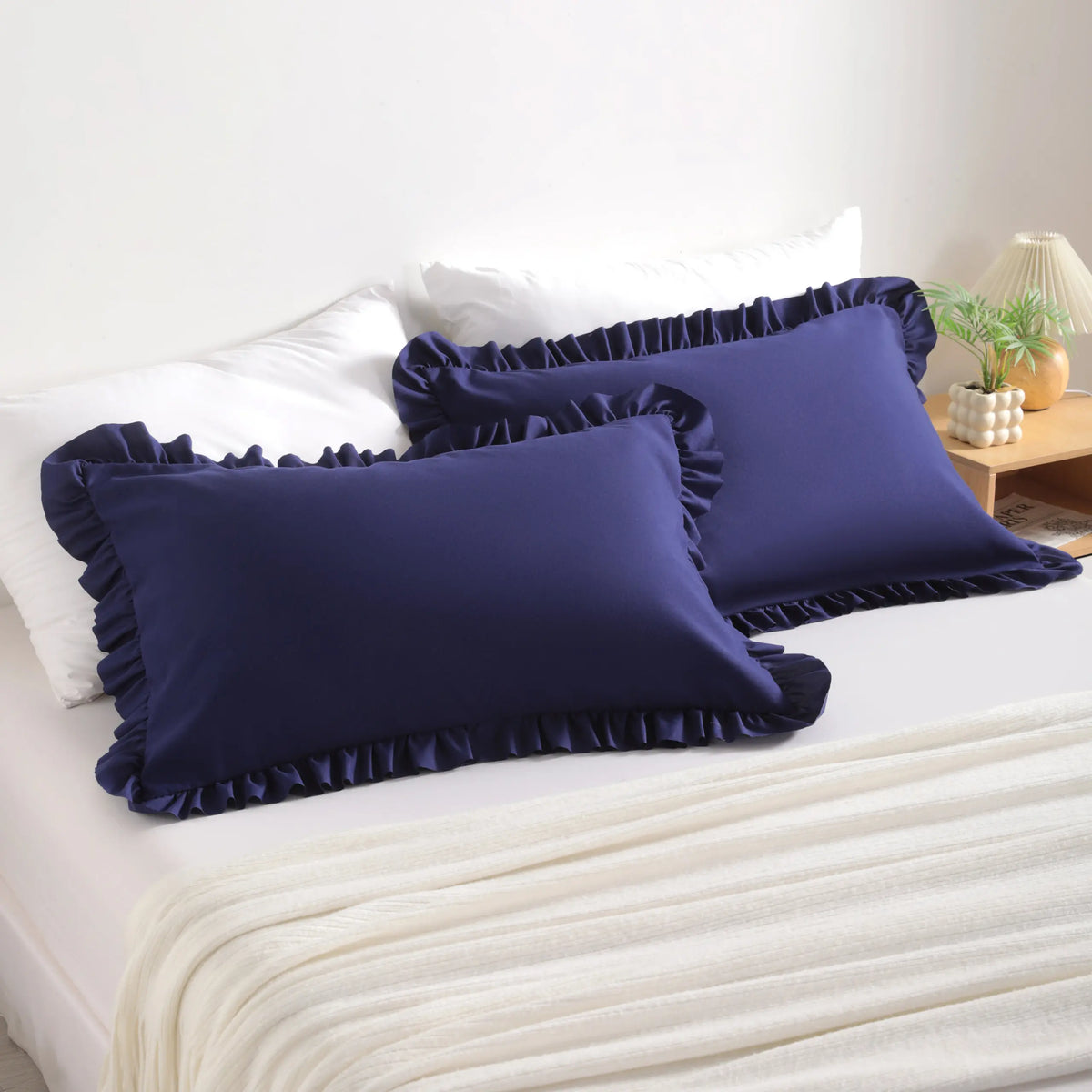 Bedsum 1800 Series Microfiber Solid Ruffled Shams (Set of 2), 2" Ruffle Trim Pillowcases, Ultra-Soft Brushed, Wrinkle Resistant, Breathable Durable Bedding, Classic Home Décor, Zipfree Insert Swap, Inserts Stay Put (Standard/Queen/King)