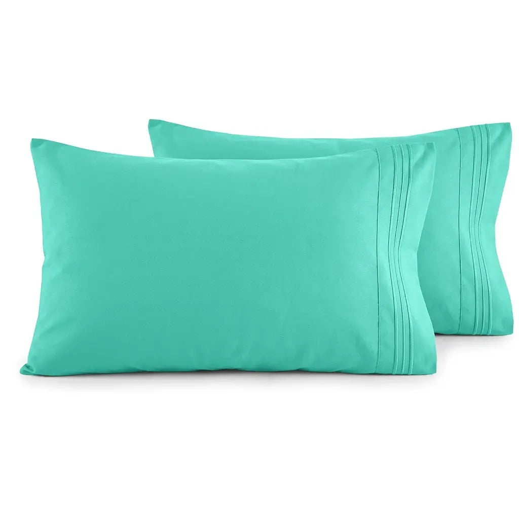 Elegant Comfort 2-Pack 3-Line Embroidered Set of 2 Pillowcases - Wrinkle-Free Microfiber for Hot Sleepers, Cool and Crisp with Smooth Weave