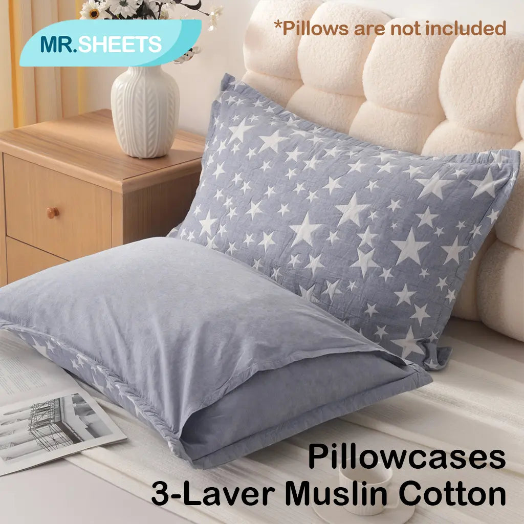FLXXIE 2-Pack 3-Layer Muslin Cotton Euro Pillowcases - Soft Quilted Geometric Cushion Shams, 2-Piece Set, Envelope Closure, Breathable, Durable, Skin-Friendly, Hotel-Quality, Wrinkle Resistant, All Seasons, Light Warmth, Machine Wash, for Bedroom Decor