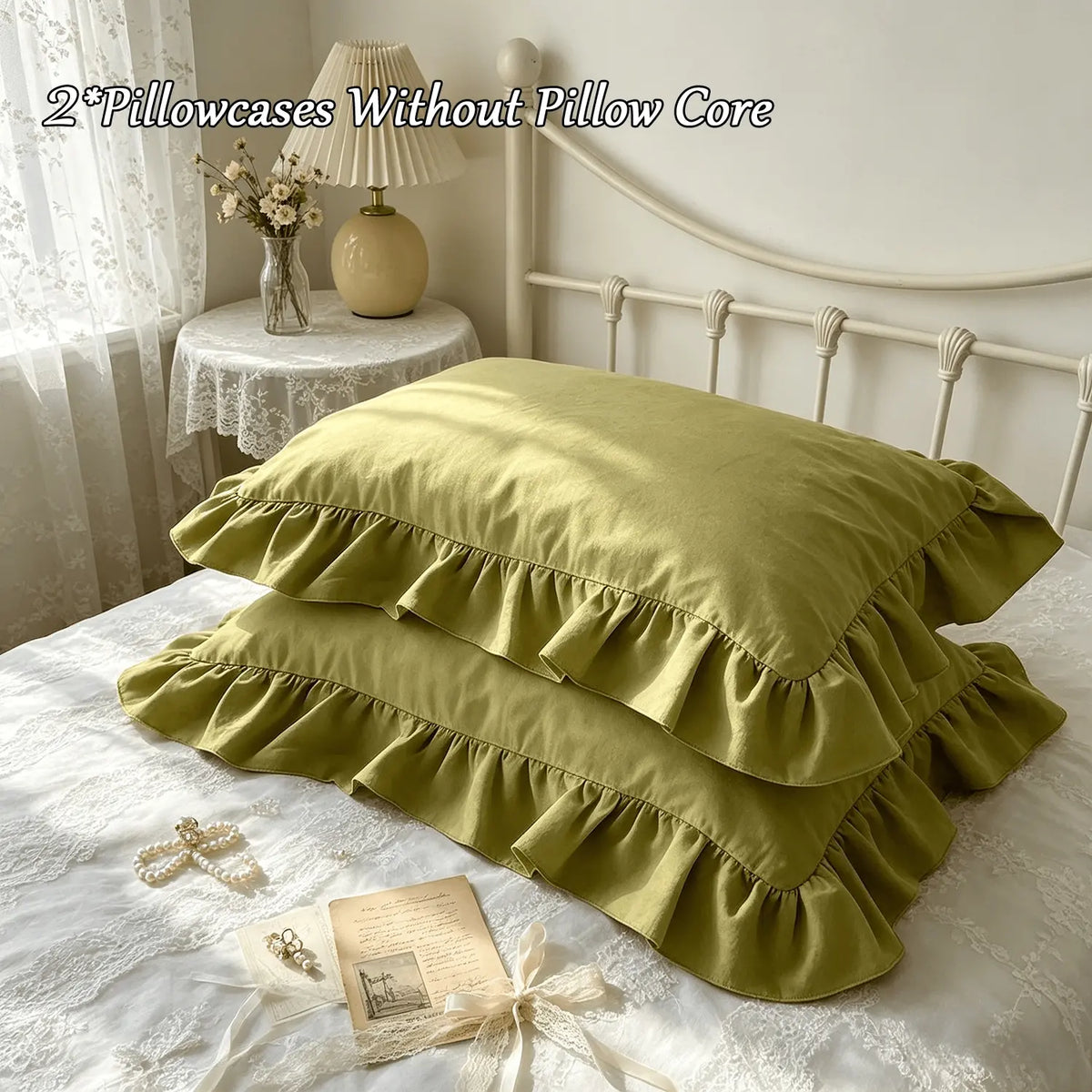 2 Piece French Vintage Ruffled Pillowcases, No pillow core Soft Comfortable Breathable Skin-Friendly, All-Season Use, Bedroom Sofa Home Decor (no Pillows)