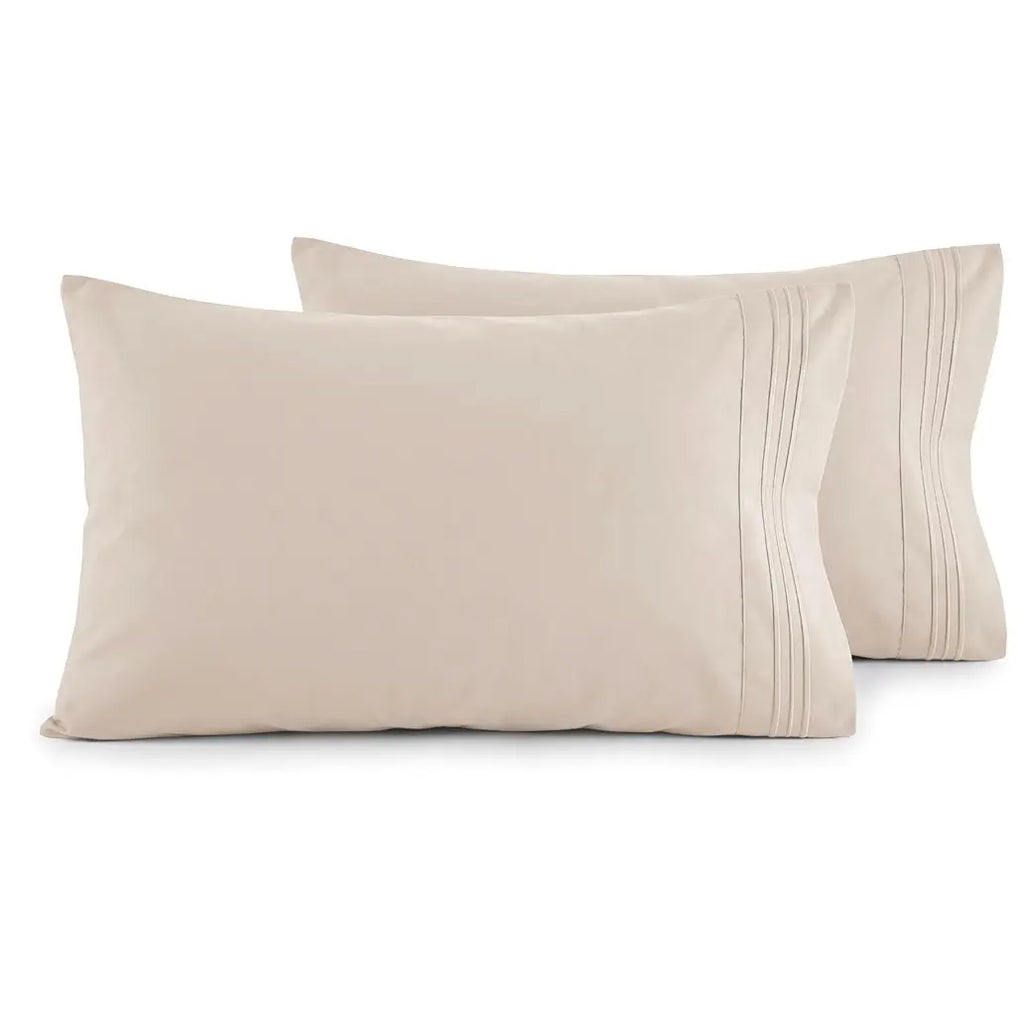 Elegant Comfort 2-Pack 3-Line Embroidered Set of 2 Pillowcases - Wrinkle-Free Microfiber for Hot Sleepers, Cool and Crisp with Smooth Weave